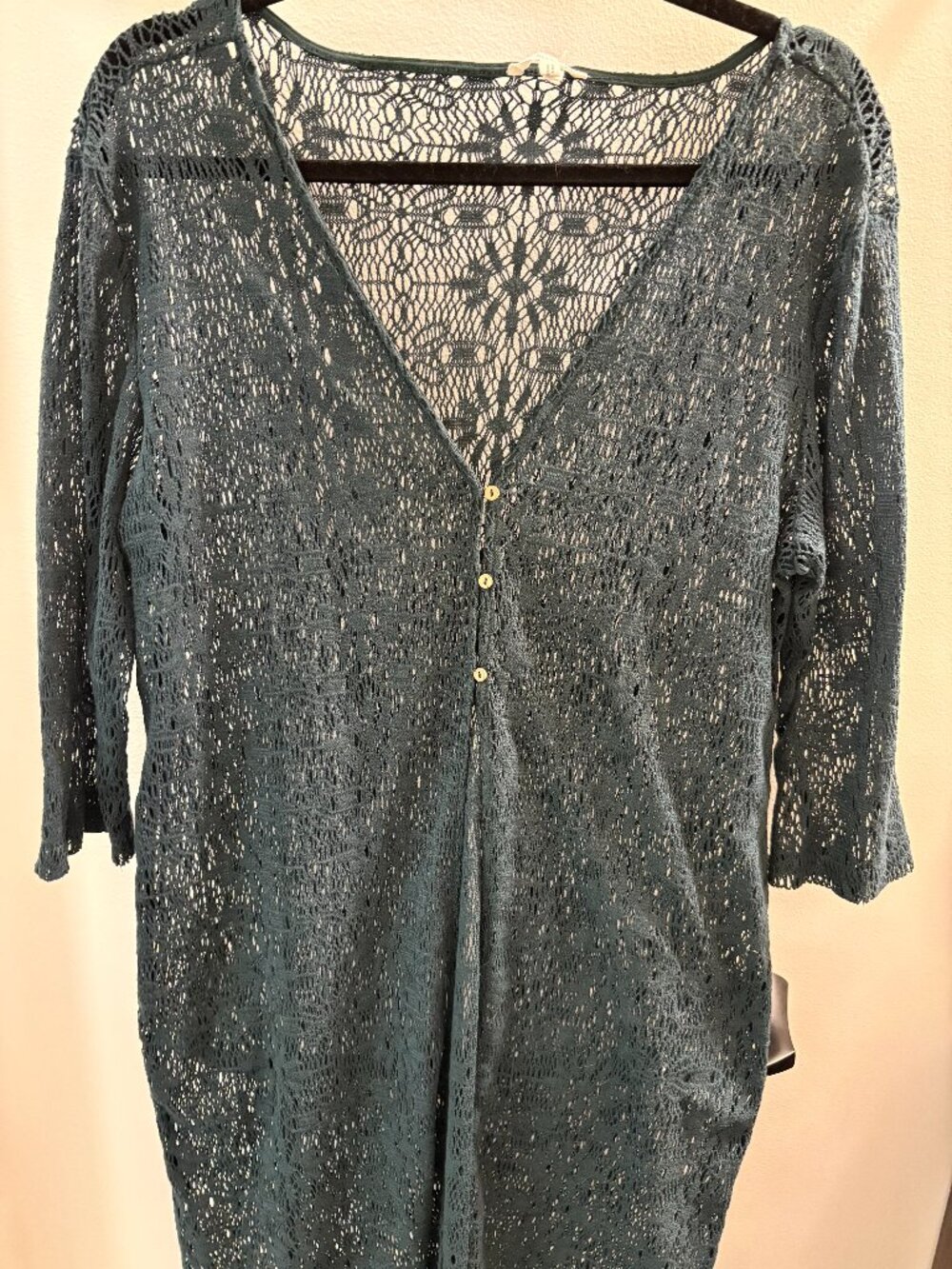 Women's MAURICES Dark Teal/Green Crochet-style Duster Cardigan